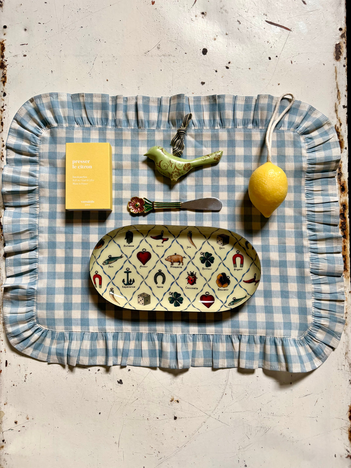 Tovaglietta colazione Yvette quadretti azzurri