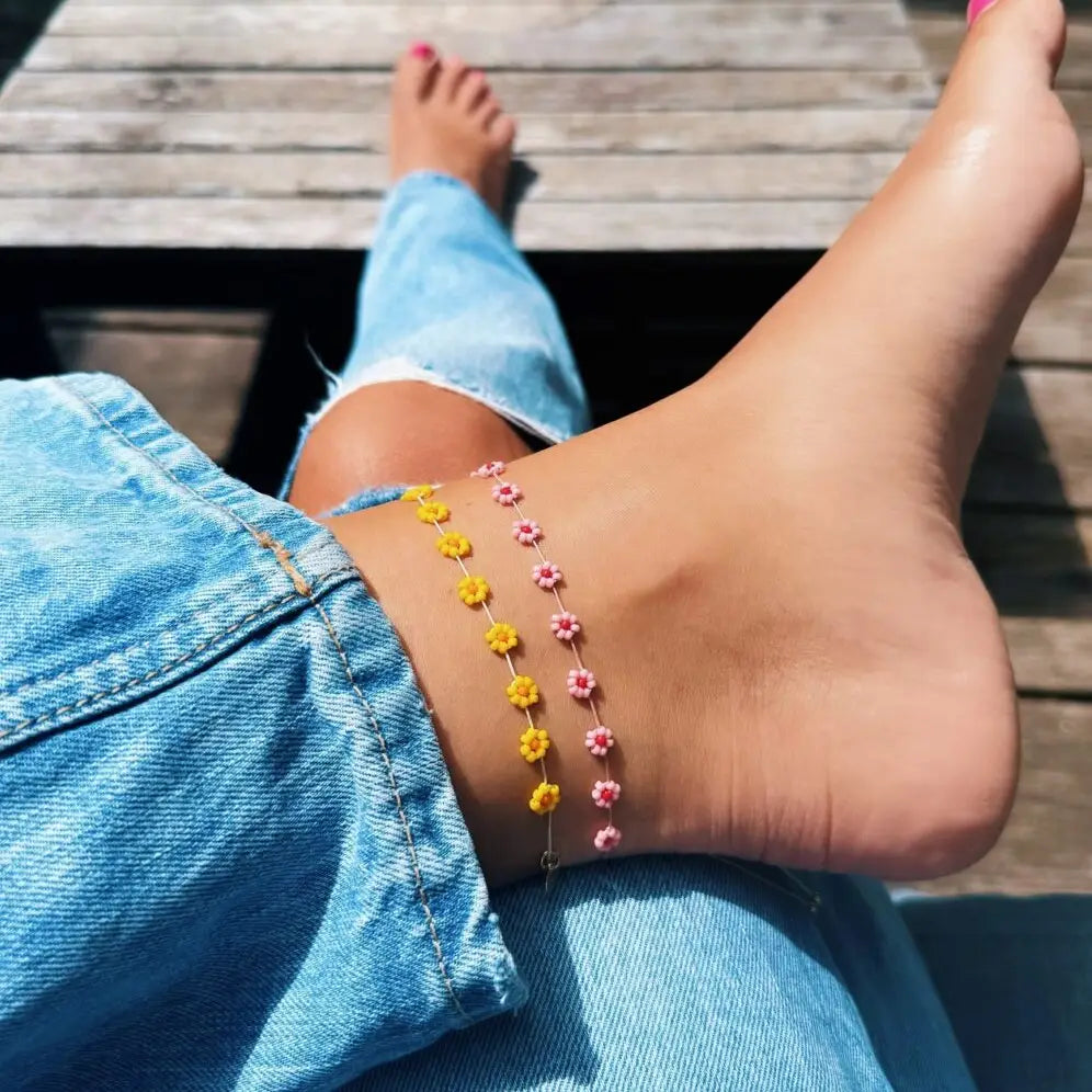 Cavigliera bracciale Margherita fucsia e rosa