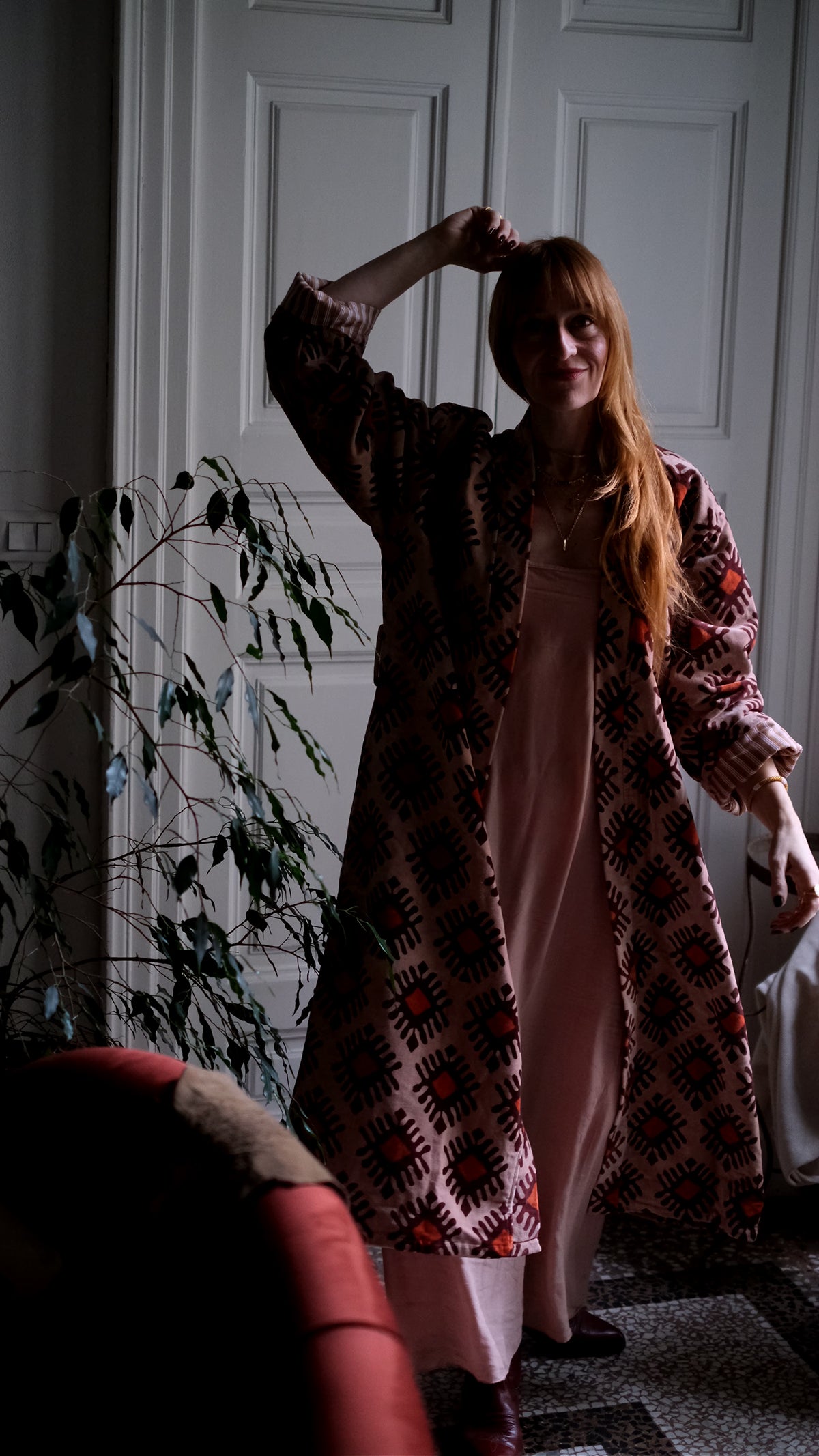 Cappotto kimono in velluto Rosa
