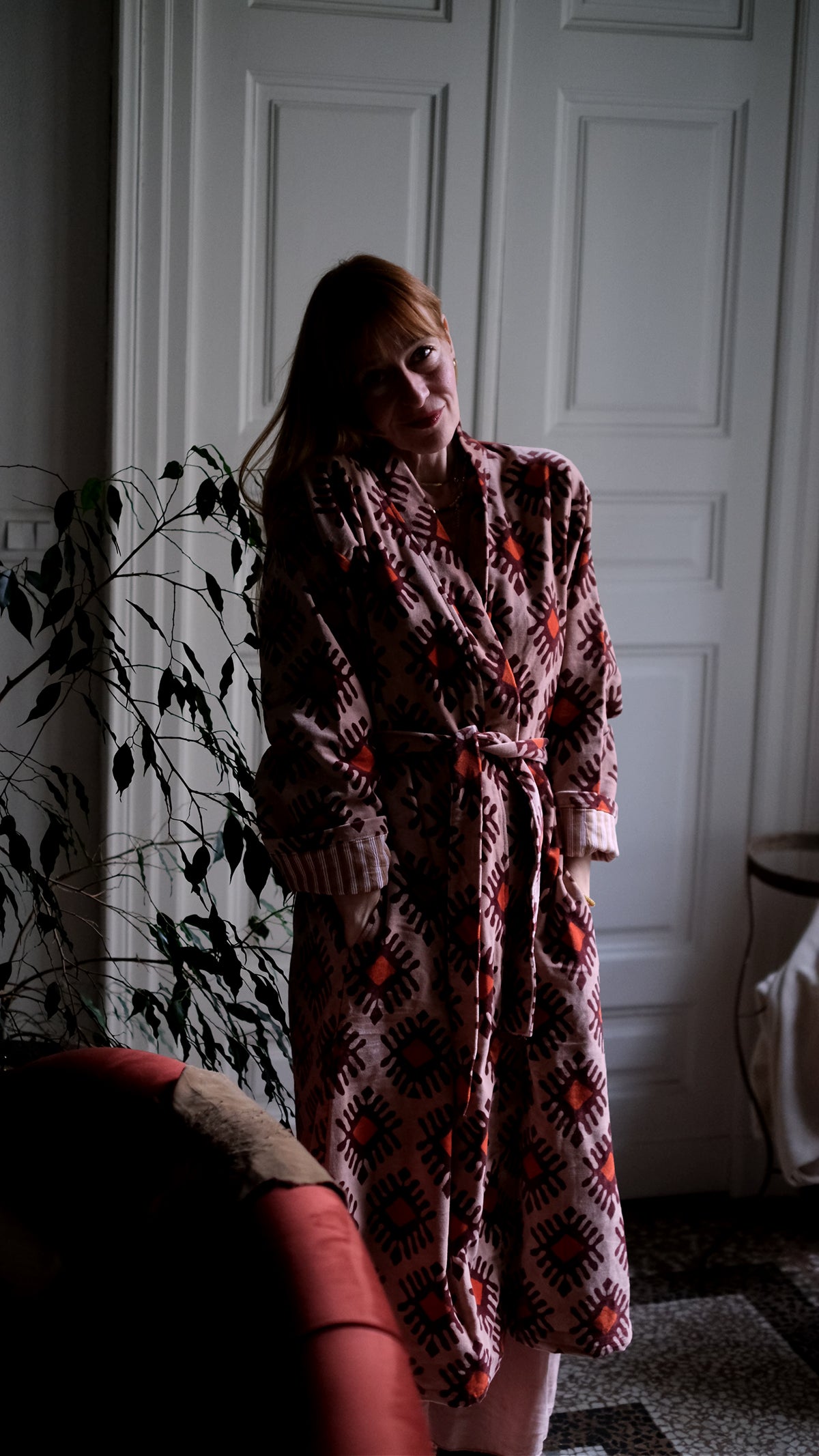 Cappotto kimono in velluto Rosa